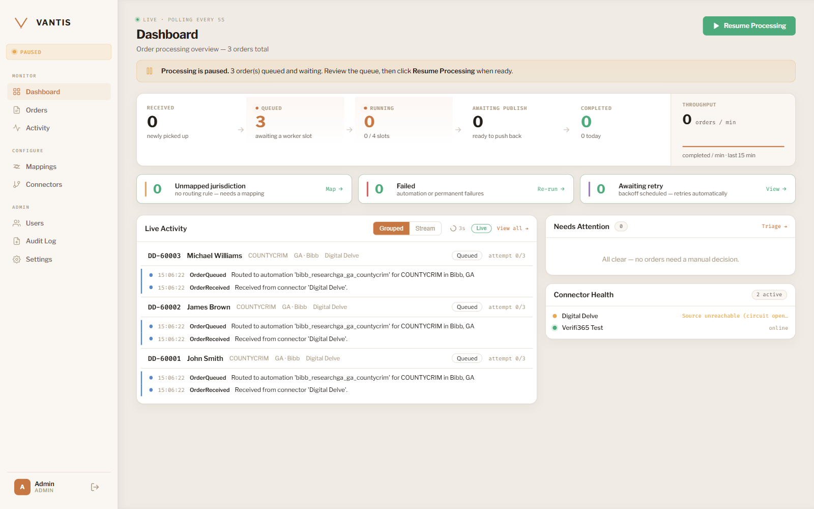 Vantis dashboard demonstration